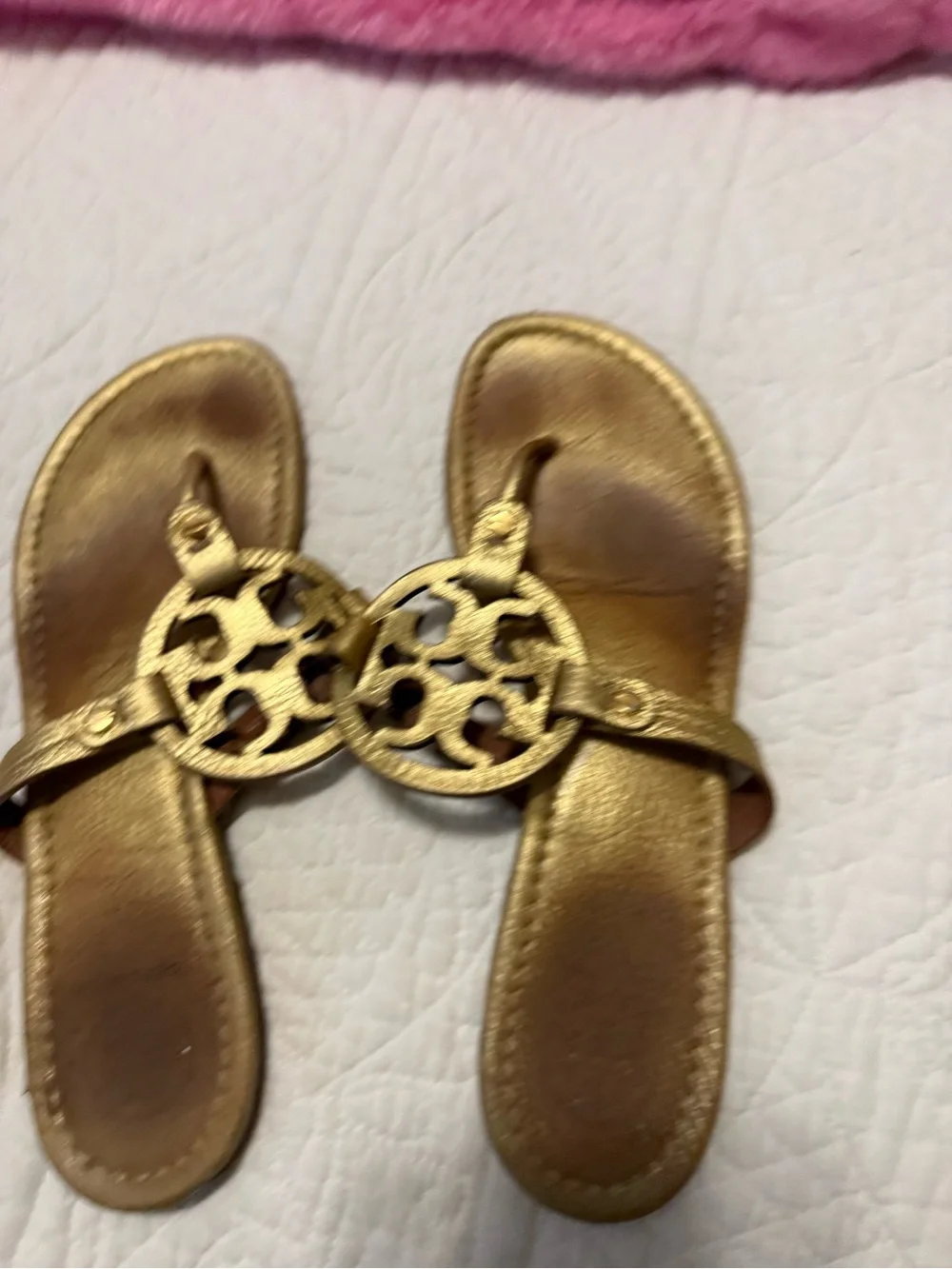Tory Burch Metallic Gold Logo Thong Sandals
